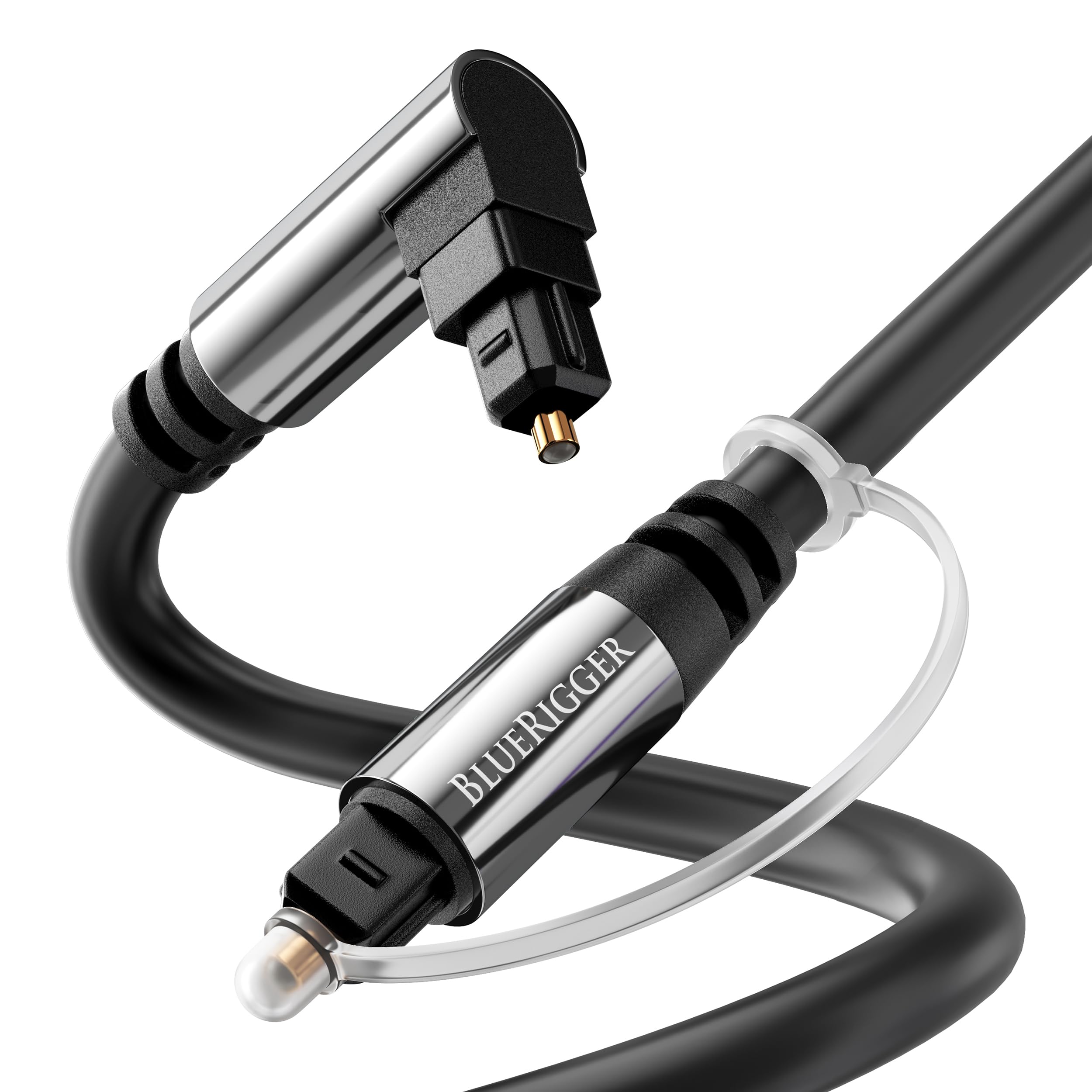 BlueRigger Optical Audio Toslink Cable - 5M (90 Degrees Optical Cable for Soundbar, 360 Degree Rotatable Right Angle, S/PDIF Digital Toslink) - Fiber Optic Compatible with HDTV, Game Console, DVR