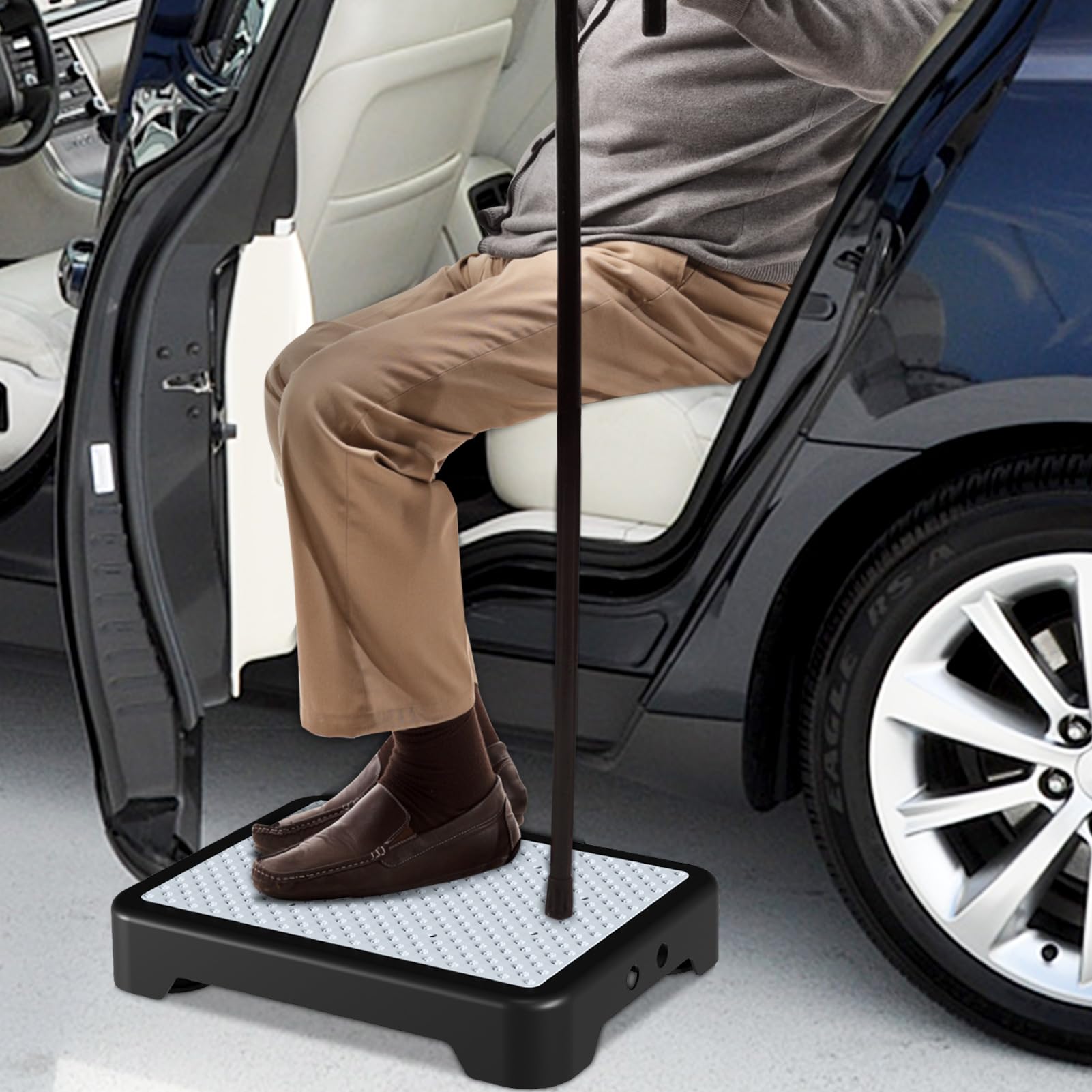 SOYO Mobility One Step Stool, Heavy Duty Indoor Outdoor Non-Slip Small Step Platform Assistive Device for Adult Elderly, Standing Support and Step Riser for Car, Bed, Door, Stair, Bathroom, Black-Gray