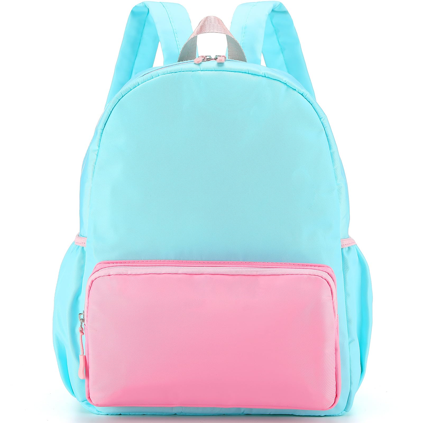 Photo 1 of Cunno 1 Piece Nylon Backpack Kids School Backpack for Toddler Girls Boys Plain Waterproof Preppy Bookbags Travel for Student (Lake Blue and Pink)