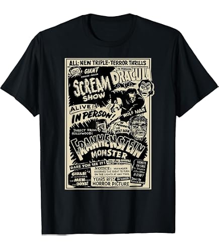 Amazon.com: Universal Monsters Mens T-Shirt Gothic Horror Print