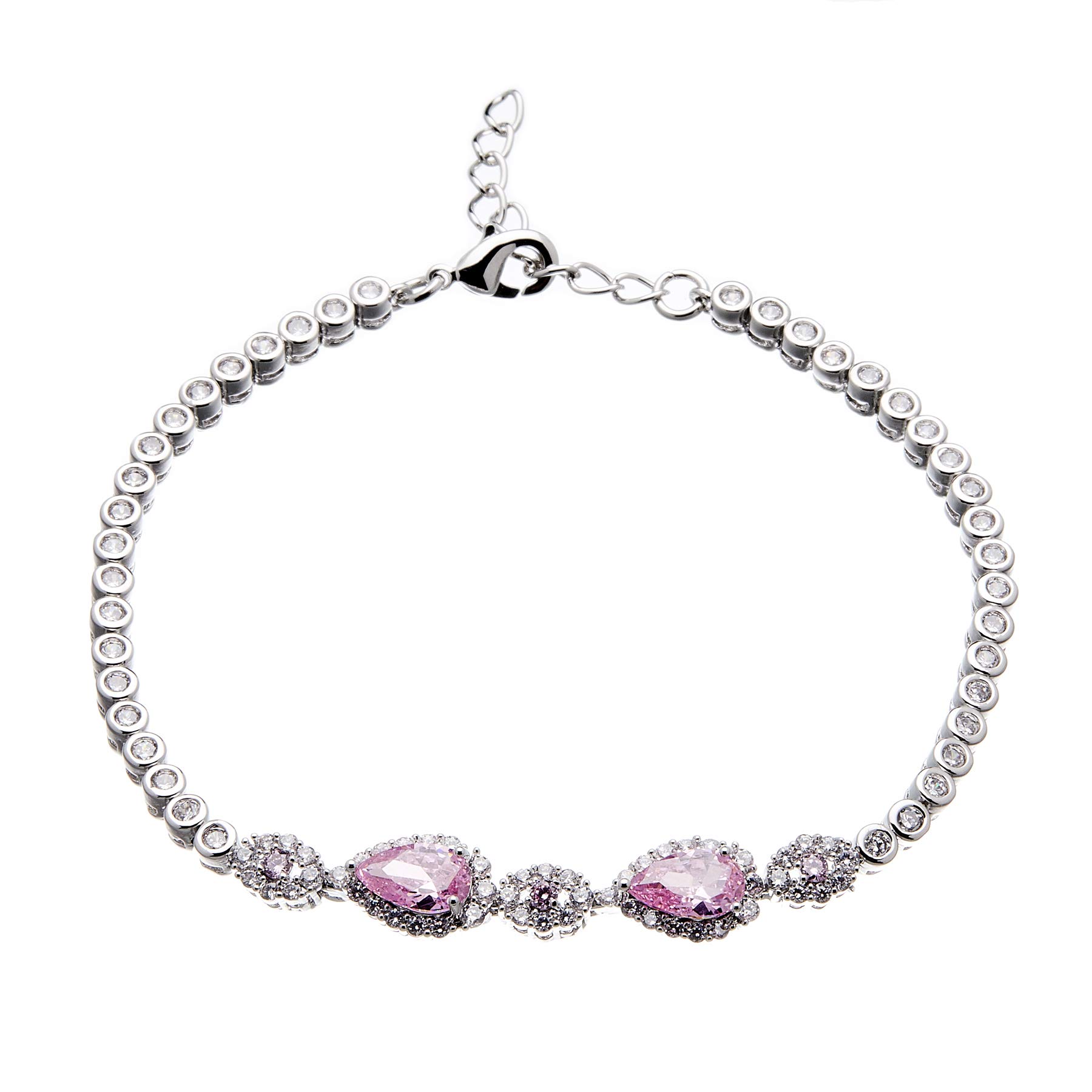 Bello London Silver plated bracelet with pink and clear Cubic Zirconia stones - Nel