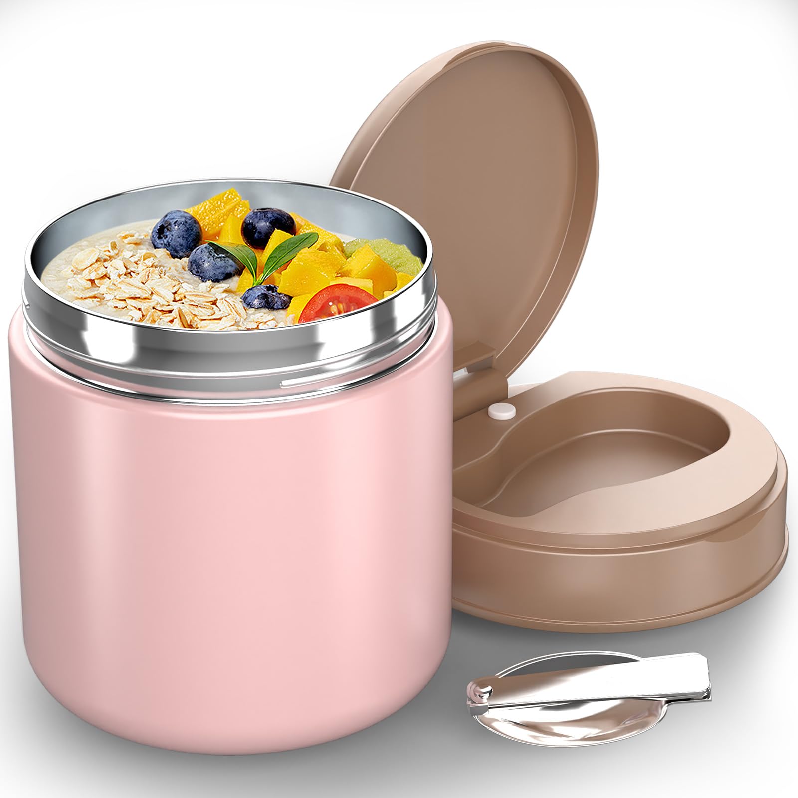 Photo 1 of Insulated Food Jar for Kids - 15.2 Oz, Thermo for Hot Food, Soup Thermo, Insulated Food Container, Termos Para Comida Caliente, Width Mouth Stainless Steel Lunch Box with Spoon, Pink