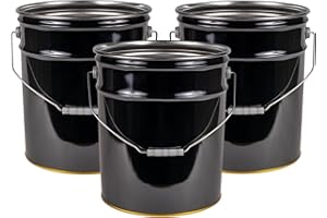 ATERET 5 Gallon Black Metal Bucket, Heavy Duty Durable Steel Open Head Pail with Handle for Outdoor and Household Use (3 Pack - Bucket Only)