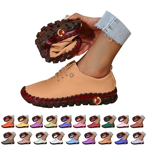 Womens Running Trainers Leather Orthopedic Shoes Lightweight Wide Fit Wedge Trainers Comfortable Lace up Walking Sneakers Cushion Arch Support Sport Shoe Non Slip Tennis Sneaker Bronze, 5.5