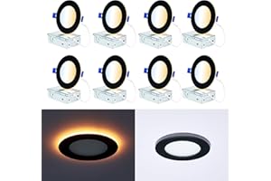 CycevSun Black Pot Lights LED 4 Inch Recessed Lighting with Night Light, Dimmable & 5CCT Selectable Slim Wafer Downlight, 9W,