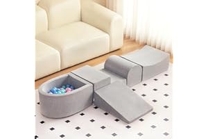 Tiita Foam Climbing Blocks with Small Ball Pit Playground for Baby, Climb and Crawl Playset 5-Piece - Indoor Soft Play Climber for Playtime Fun, Grey