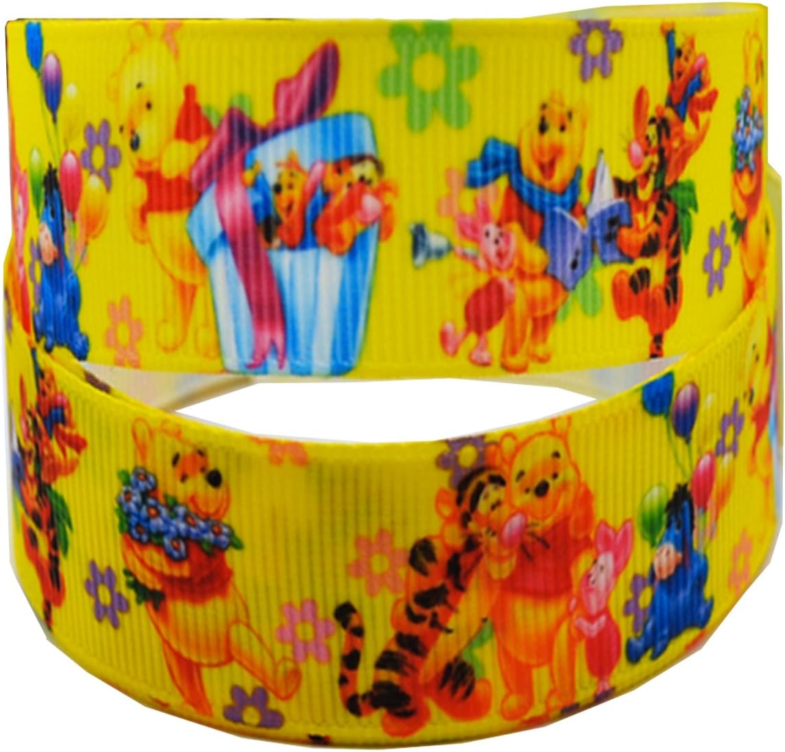 2m x 22mm wide Yellow Happy Birthday Yellow Bear for Personalised Birthday Cake Decoration Ribbon Decorating Ideas for Present Gift Wrap Bows Toppers or Wrapping Box Bags Cards Art Craft