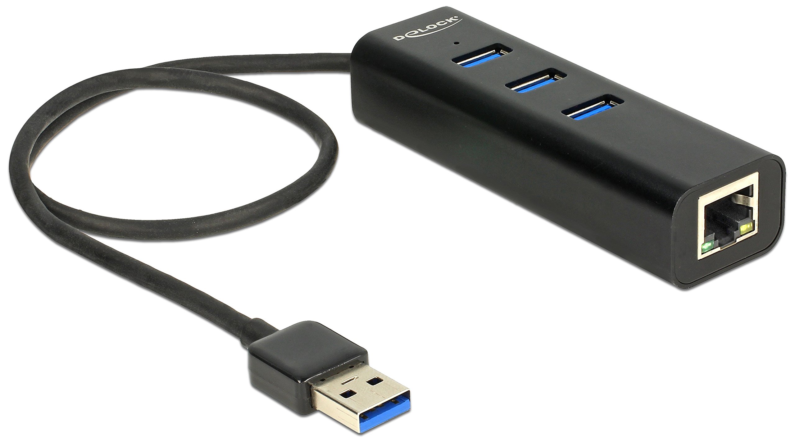 DeLOCK Hub USB 3.0 3 Port External + 1 x Gigabit LAN Port Black