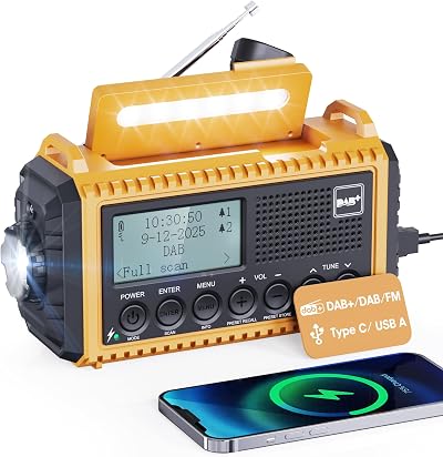 Mesqool Dab Wind Up Radio Solar Powered Emergency Radio 5000 mAh USB Charger
