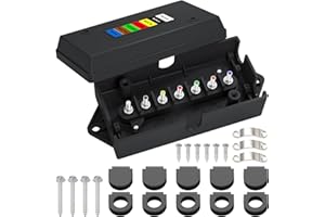CheeMuii 7 Way Trailer Junction Box Weatherproof 7 Pin Trailer Wiring Box 7 Color-Coded Electric Wires Connection Box for RV 