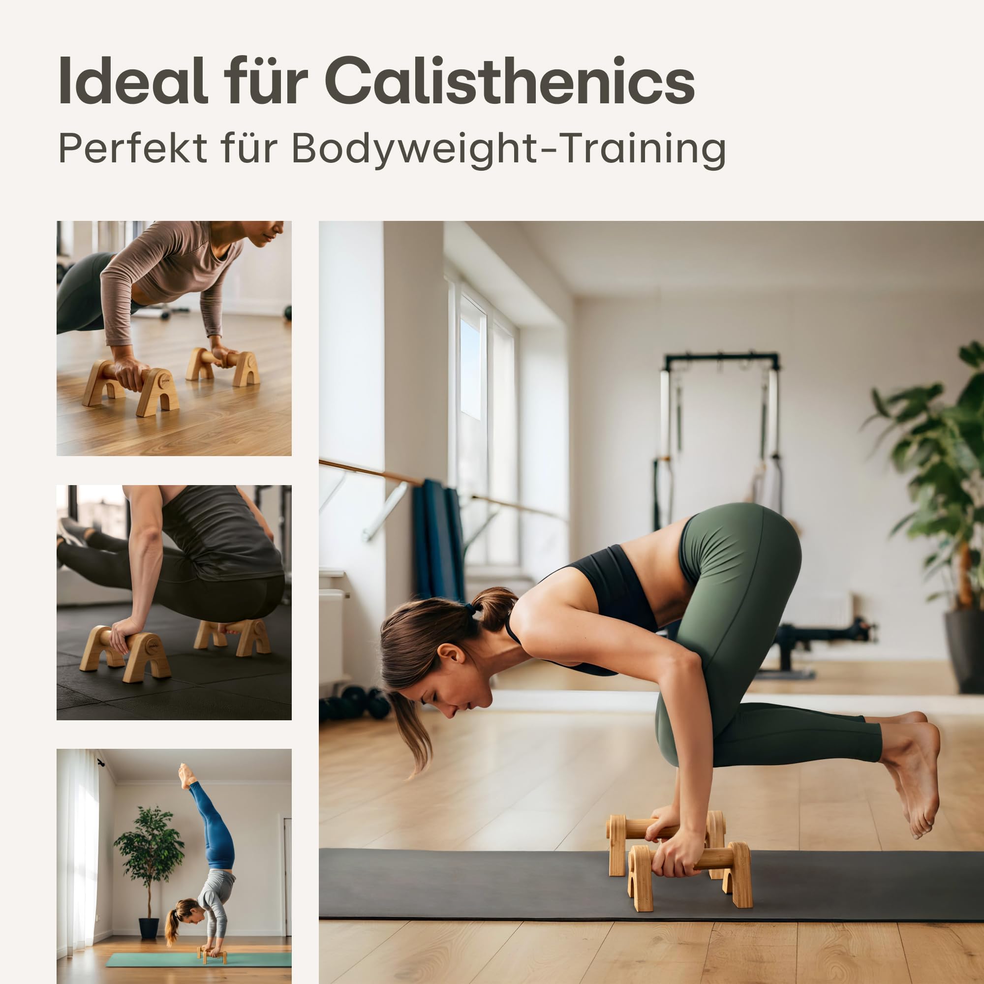 Praknu Liegestützgriffe aus Holz - 2x Rutschfeste Parallettes mit Tasche - Ergonomische Dip Barren für Fitness & Liegestütze - Calisthenics Equipment Für Zuhause & Outdoor – Push Up & Handstand Griffe 5