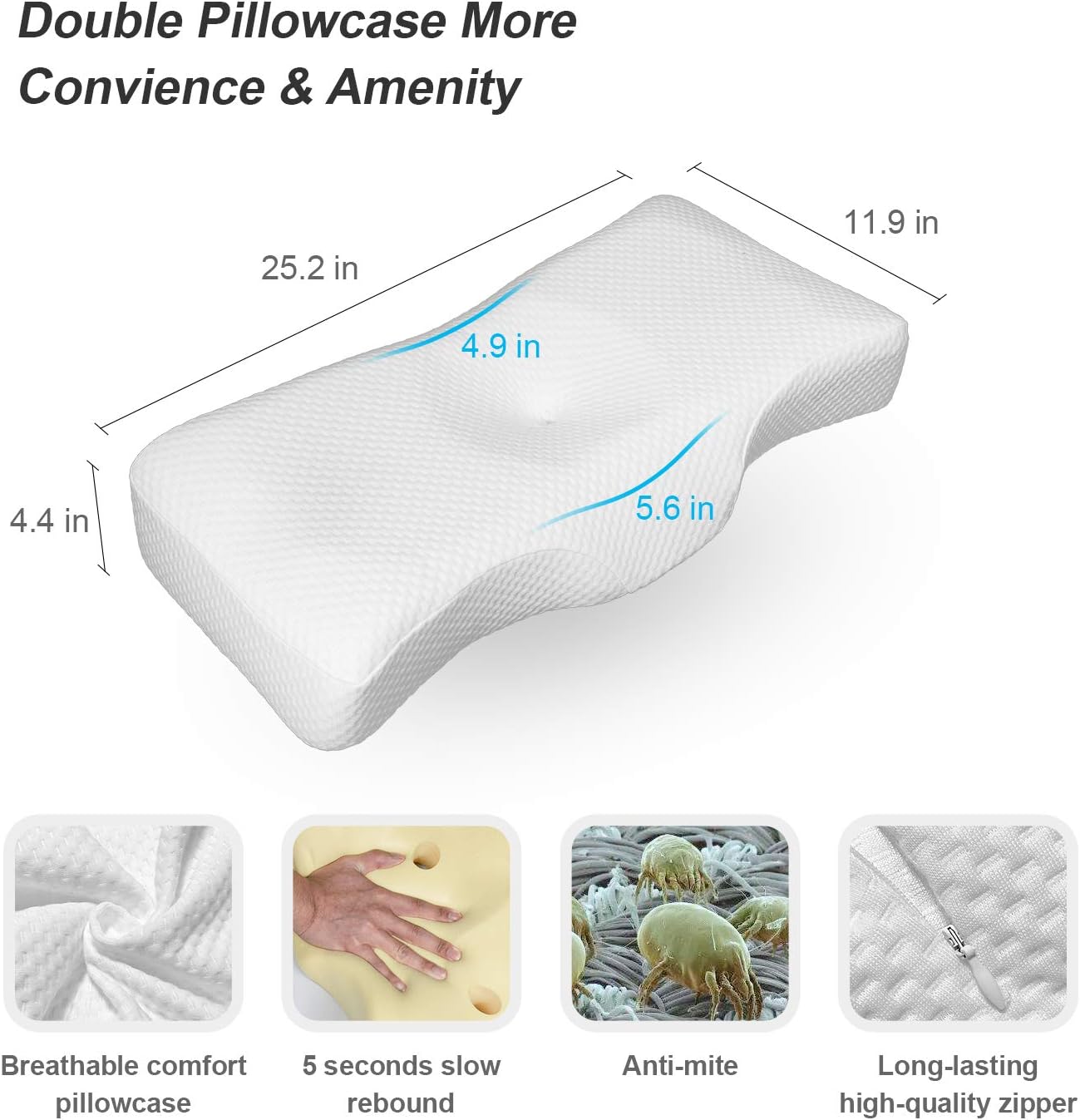 KUIENSI Memory Foam Cervical Contour Orthopedic Pillow, for Sleeping Neck and Shoulder Pain Relief, Ergonomic Dream Pillow with Two Heights to Meet The Many Needs for Side, Back, Stomach Sleeper: Home & Kitchen