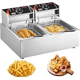 VEVOR Commercial Deep Fryer, Dual Tank 3000W Electric Countertop Fryer with Basket, 2 x 9.1Qt/8.6L Double Stainless Steel Oil Fryer, with Temp Control &amp; Overheat Protection, for Kitchen Restaurant Use