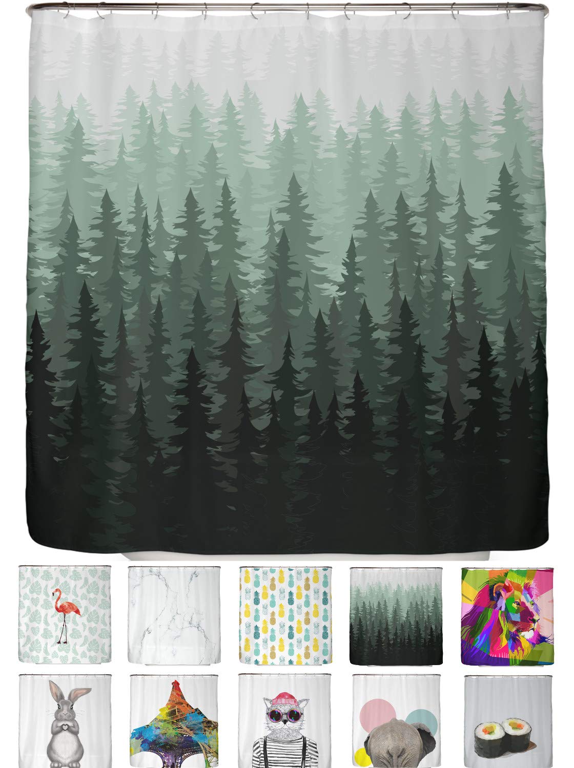 arteneur® - Tannenwald - anti-mould shower curtain 180 x 180 cm with Oeko-Tex Standard 100 - weighted hem, opaque, waterproof, washable, 12 rings and e-book (English language not)