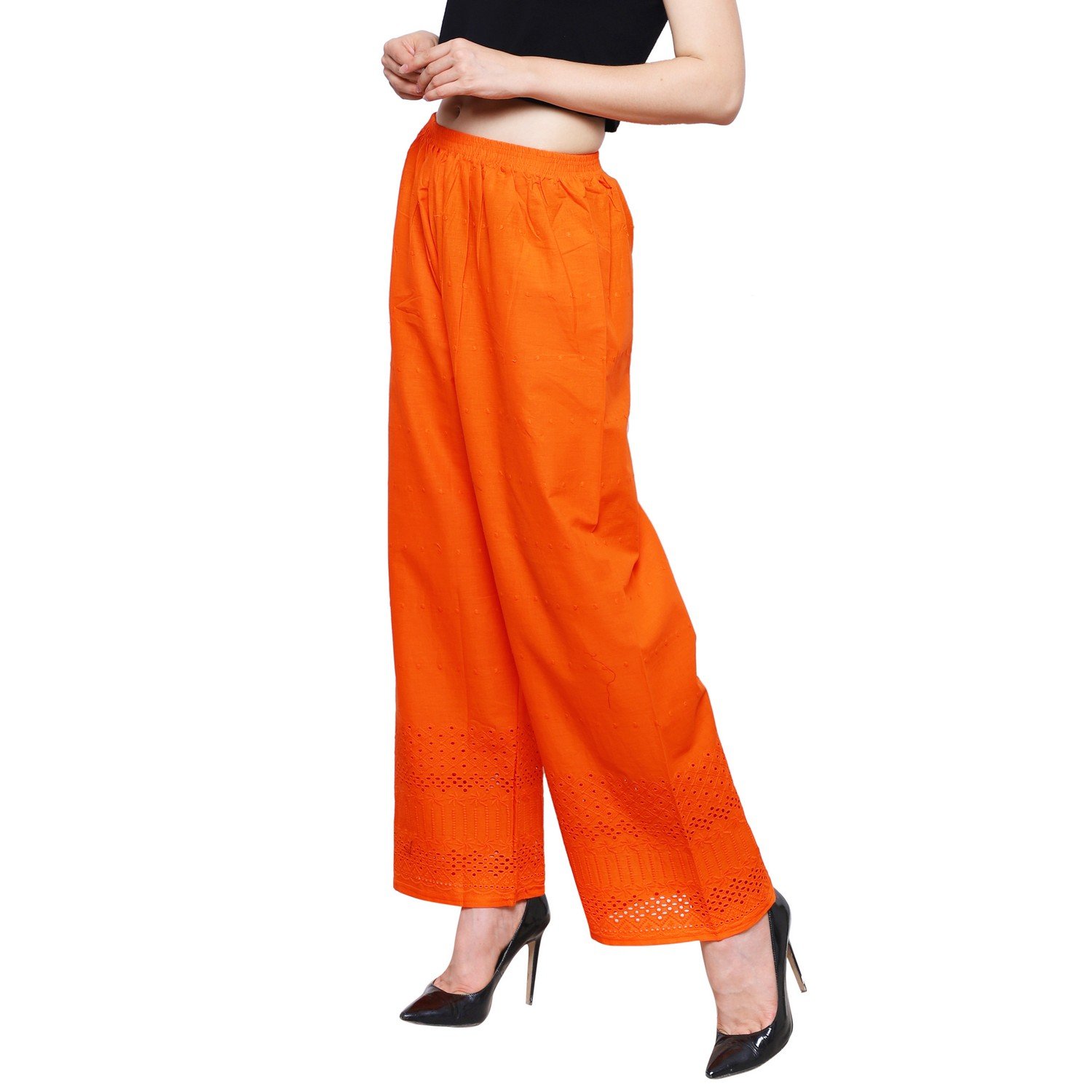 eldino regular fit women's rayon casual palazzo pants - orange