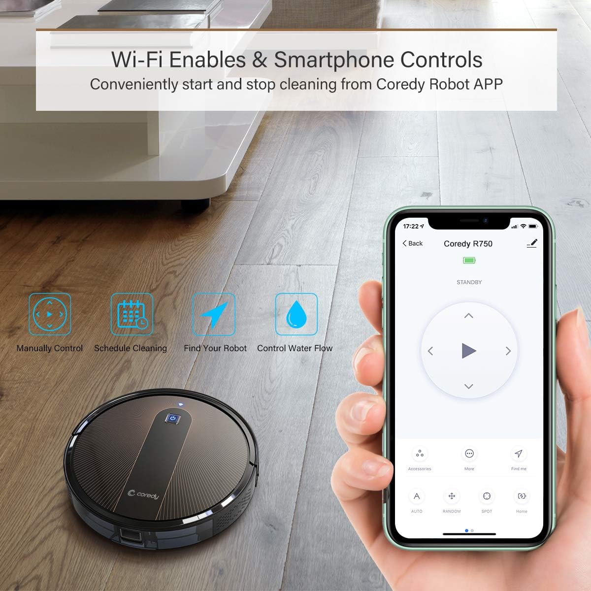 Coredy Robot Vacuum Cleaner, 3-in-1 Vacuuming Sweeping and Mopping, Wi-Fi, App Controls, 2200pa Strong Suction, Slim, Quiet - Image 4
