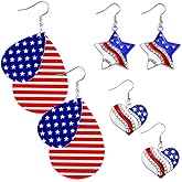 3 Pairs American Flag Earrings Patriotic Dangle Earrings Star Heart Drop Earrings for Women 4th of July Independence Day Gift Accessories