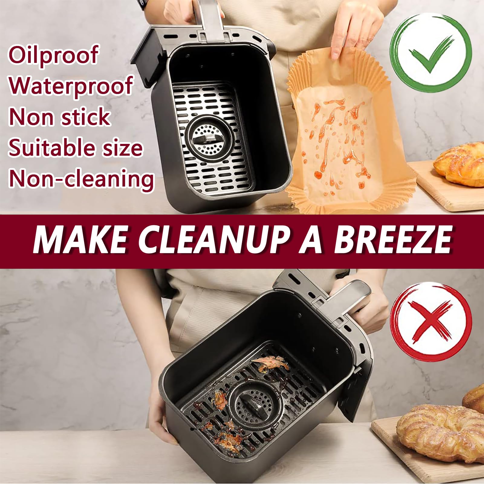 225PCS Air Fryer Disposable Paper Liners for Ninja DZ201/DZ401/DZ550/SL401 Dual Airfryer, Compatible with Bella 4Qt Slim and CHEFMAN 6 Quart Dual Basket Air Fryer, 8.6x5.5 inch Parchment Paper Liners