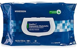 McKesson StayDry Disposable Wipe - Large Adult Body and Incontinence Washcloths with Aloe and Vitamin E, Alcohol-Free, 100 Wipes Per Pack
