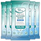 WhyWorry Ultra Thick Bathing Wipes for Adults Rinse Free, Large Body Wipes for Women, Men, Elderly Care & Cleaning, 8" x 12" Disposable Shower Washcloths for Gym & Camping, Fresh Scent, 50 Count