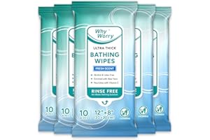 WhyWorry Ultra Thick Bathing Wipes for Adults Rinse Free, Large Body Wipes for Women, Men, Elderly Care & Cleaning, 8" x 12" 