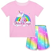 ICOSY Girls Pajamas for Kids Pajamas Toddler Girls 2 PCS Short Sleeve Top and Shorts Clothes