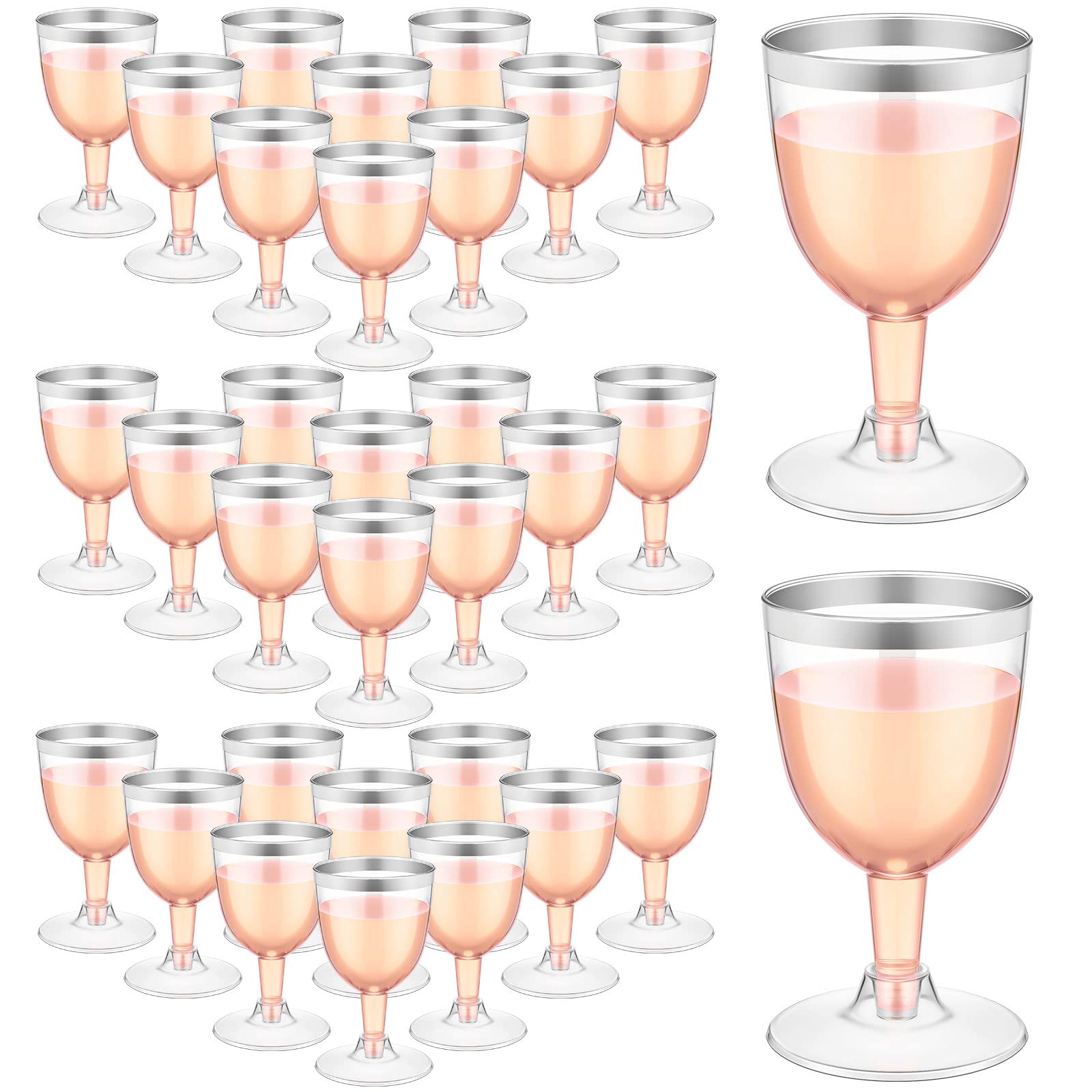 Photo 1 of Thenshop 50 Pack 5 oz Plastic Champagne Flutes Clear Disposable Wine Glasses Cups with Stem Reusable Goblets Shatterproof Cocktail Cups for Mother's Day Wedding Party Holiday Dessert(Silver Rim)