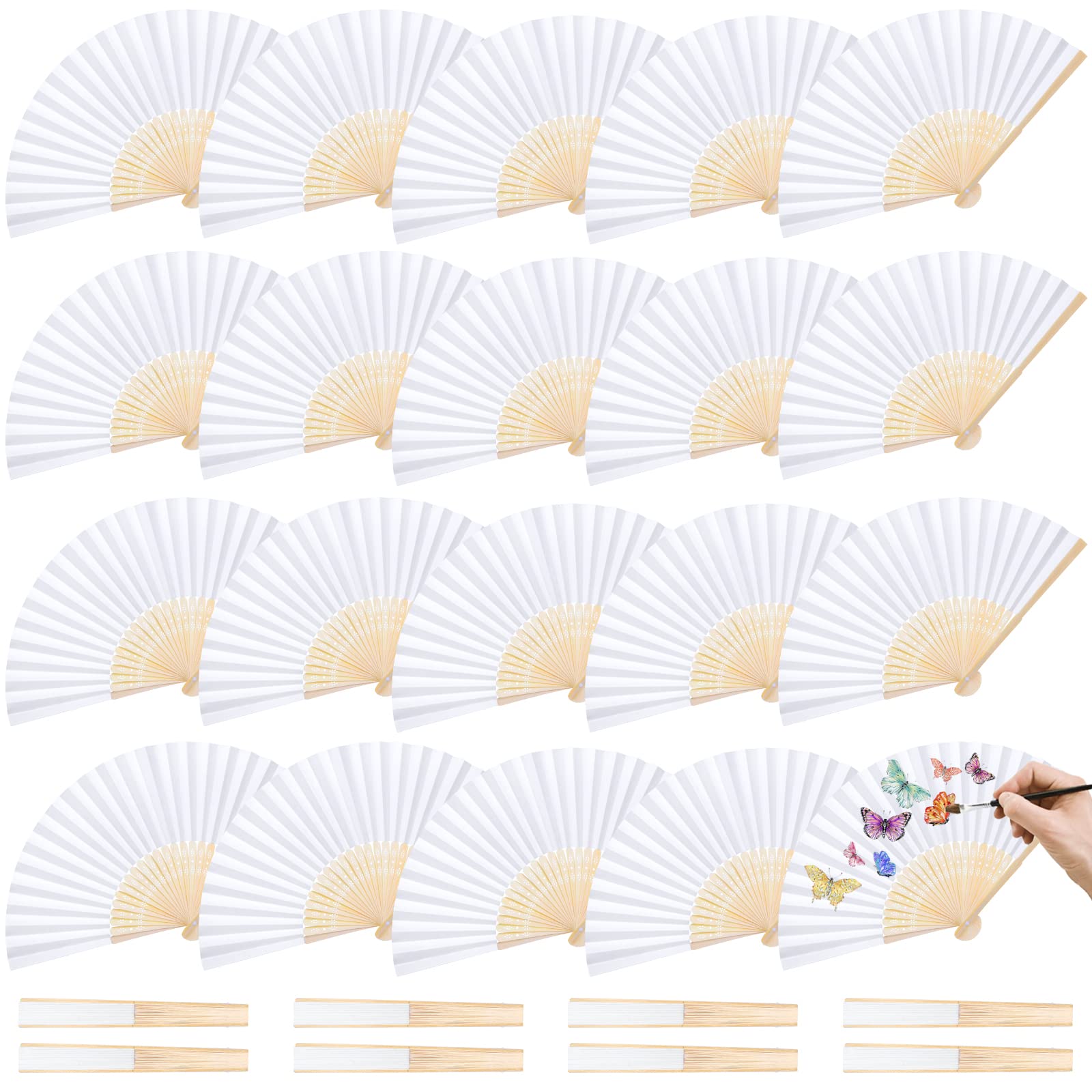 Photo 1 of JOHOUSE 28 Pcs White Paper Folding Hand Fans 8.3 Inch – Foldable Handheld Fans for Women, Wedding Party Favors, Bridal Shower, DIY Crafts, Photography Props