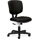 HON Volt Armless Office Chairs with Wheels, Ergonomic Adjustable Center-Tilt Recline, Fabric Back and Seat, Swivel Desk Chair, Black
