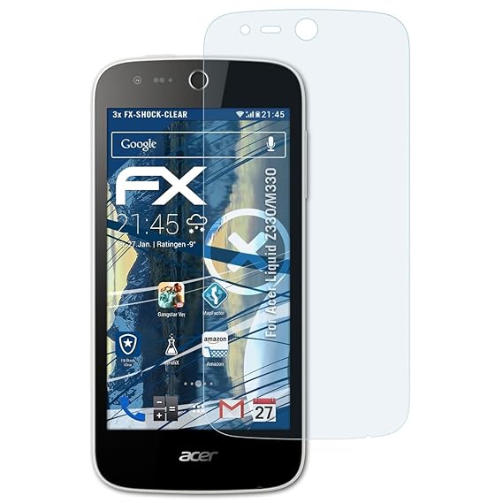 atFolix Schutzfolie kompatibel mit Acer Liquid Z330/M330 Panzerfolie, ultraklare und stoßdämpfende FX Folie (3X)