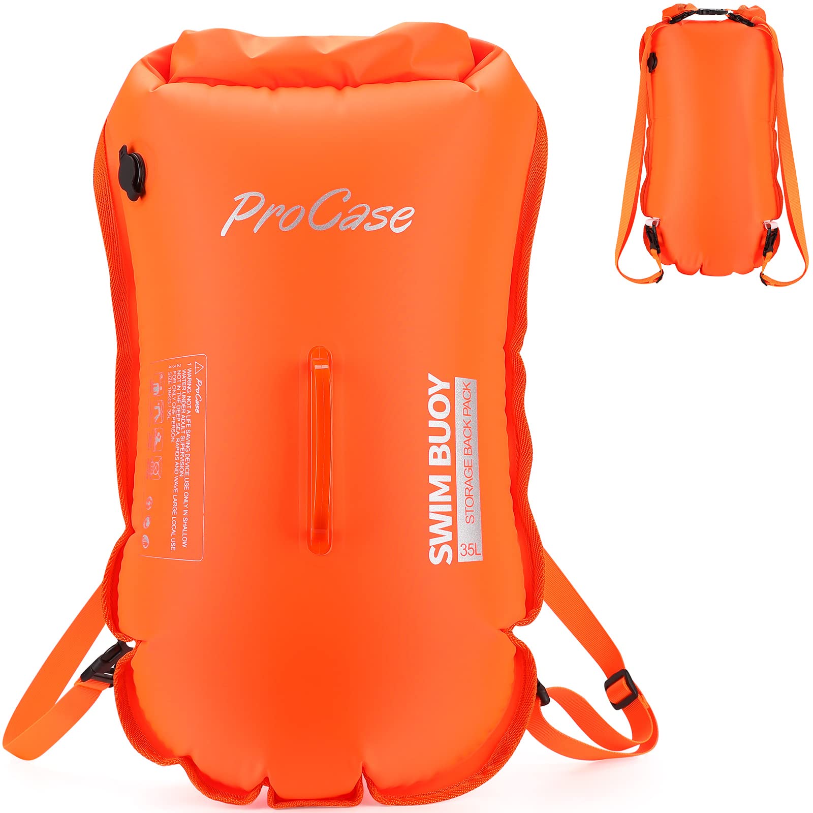 ProCase 35L Swim Buoy Tow Float Waterproof Inflatable Swimming Float Safety Dry Bag, Open Water Swimming Dry Backpack with Detachable Shoulder Strap for Water Sports Triathletes Kayakers Snorkelers
