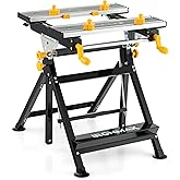 Goplus Portable Workbench and Vise, Folding Work Table with Tiltable Platform and 7-level Adjustable Height, Multifunctional 