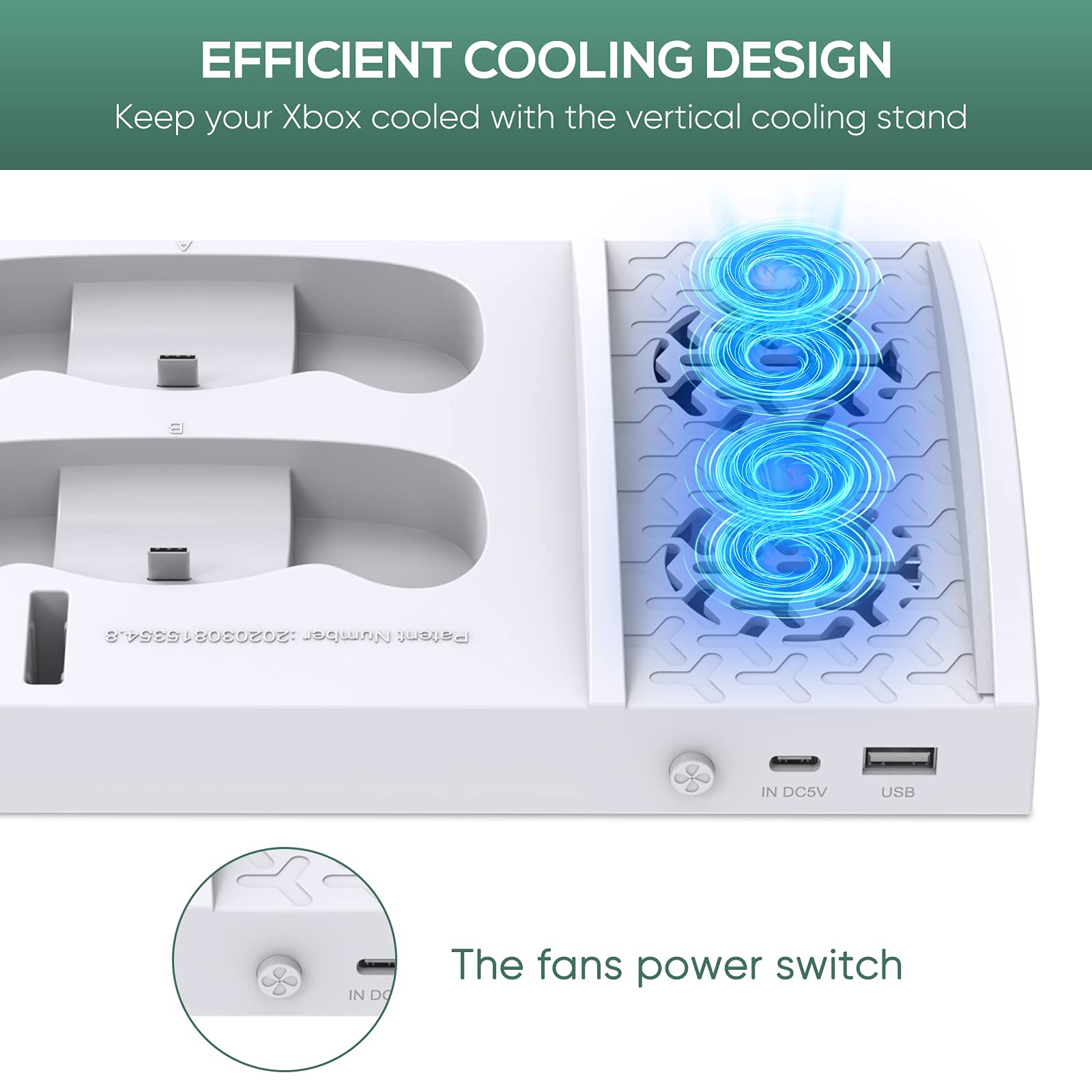FASTSNAIL Cooling Fan Station for Xbox Series S - 1400mAh Rechargeable Battery Pack & Dual Controller Charging Dock, High Speed Cooler Stand with Headset Holder Compatible with Xbox Series S Console