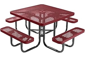 COATEDOUTDOORFURNITURE Coated Outdoor Furniture Heavy-Duty Portable Outdoor Picnic Table with Umbrella Hole, Expanded Metal Commercial-Grade Patio Dining Furniture Made in America (46" Square Top, Burgundy)