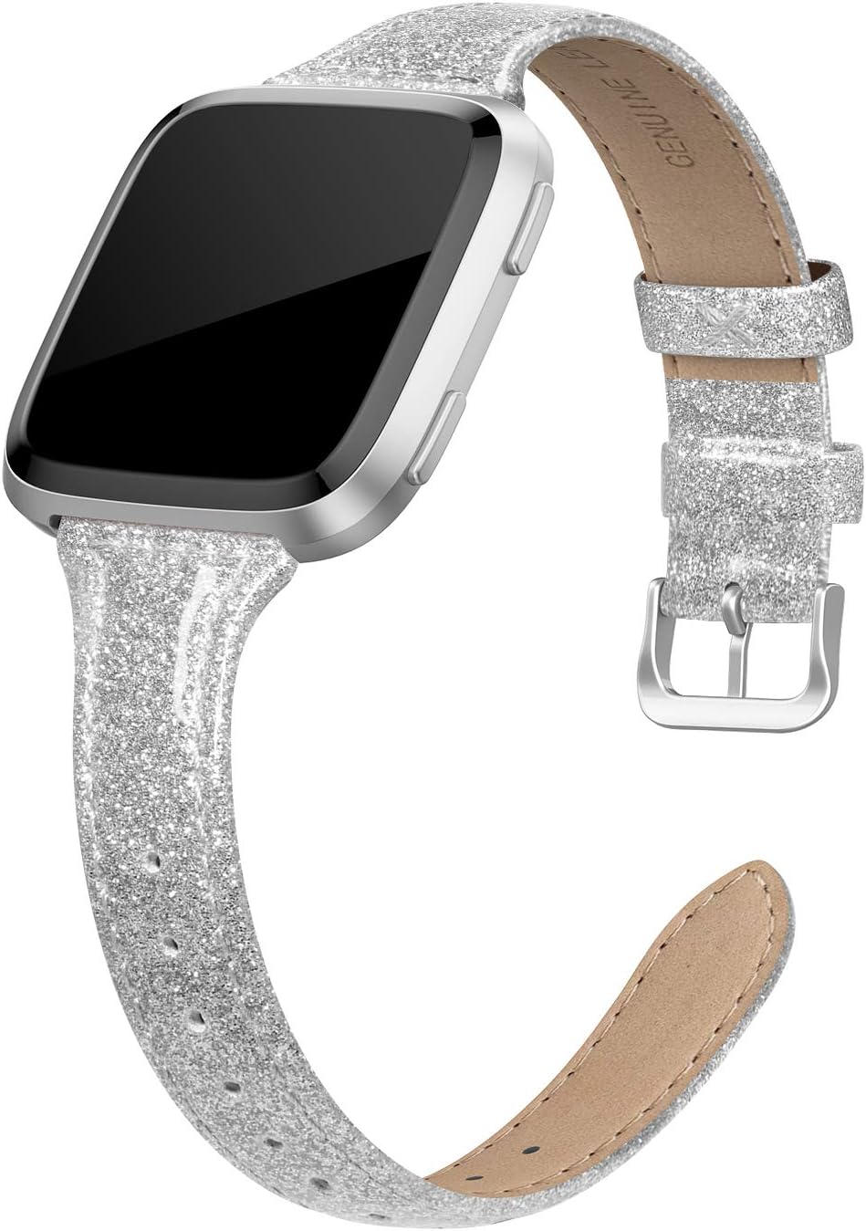 SWEES Leather Bands Compatible with Fitbit Versa 2 / Fitbit Versa Lite & SE/Fitbit Versa, Slim Thin Genuine Leather Replacement Strap for Versa Women (5.5" - 7.9"), Black, Champagne, Rose Gold, Tan