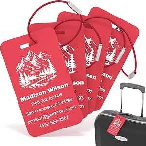 4 Pack Custom Engraved Aluminum Luggage Tags, Waterproof Personalized Metal ID Tags with Steel Loops for Suitcase, Backpack &