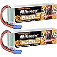 Nihewo 4S Lipo Battery 14.8V RC Battery 6500mAh 100C EC5 Connector Compatible with Arrma Axial Losi 1/5 1/6 1/7 Scale RC Car Truck Boat Airplane Helicopter Quadcopter Models (2Packs)