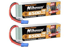 Nihewo 4S Lipo Battery 14.8V RC Battery 6500mAh 100C EC5 Connector Compatible with Arrma Axial Losi 1/5 1/6 1/7 Scale RC Car Truck Boat Airplane Helicopter Quadcopter Models (2Packs)