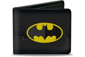 Buckle-Down PU Bifold Wallet - Batman Icon Centered/Bat Signal Stripe Black/Yellow/Grays