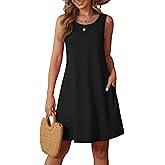 QUEZHU Women's Summer Dresses Casual Sleeveless Tank Sundress Round Neck Knee Length Mini Dress with Pockets
