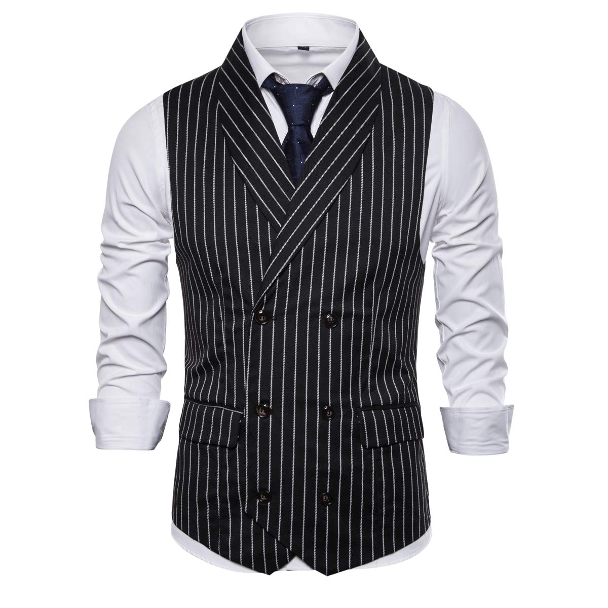 Mens Pinstripe Plaid Vest Slim Fit Formal Dress
