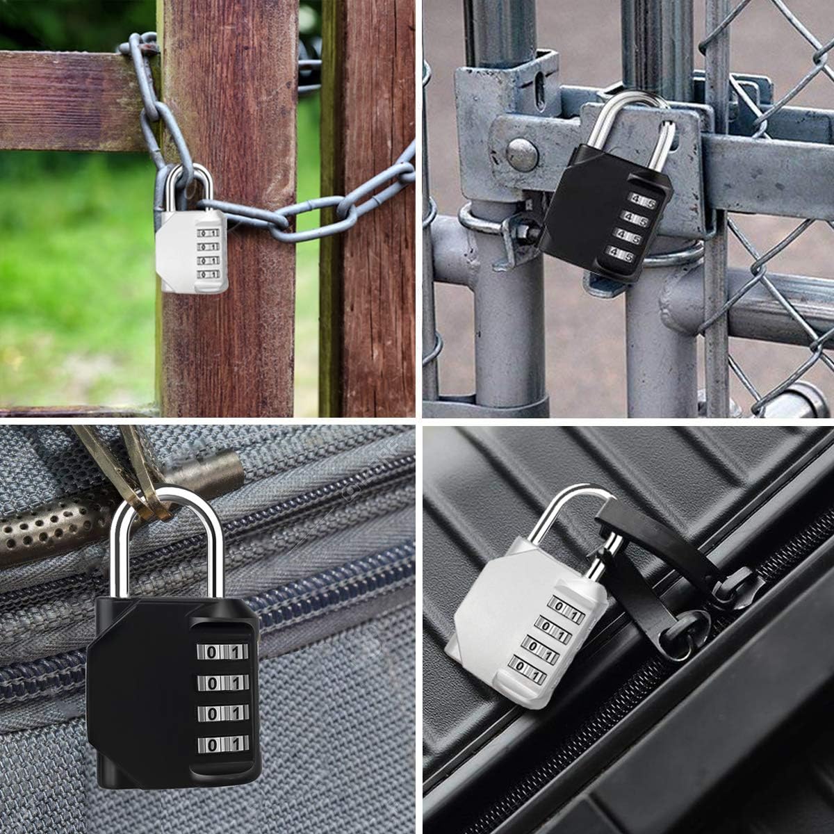 Combination Lock, 4 Digit Combination Padlock, Waterproof Gate Lock, Resettable Combo Lock for Locker, Gym, Cases, Toolbox, School, 2 Pack - Silver & Black - - 