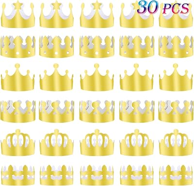 TUPARKA 30 Pieces Golden King Crowns Gold Foil Paper Party Crown Hat