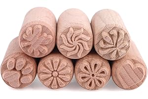 7pcs Wooden Clay Stamps Set, 5x2cm/2x0.8in Round Column Pottery Stamps with Mixed Patterns for Polymer Clay Ceramic Decoratin