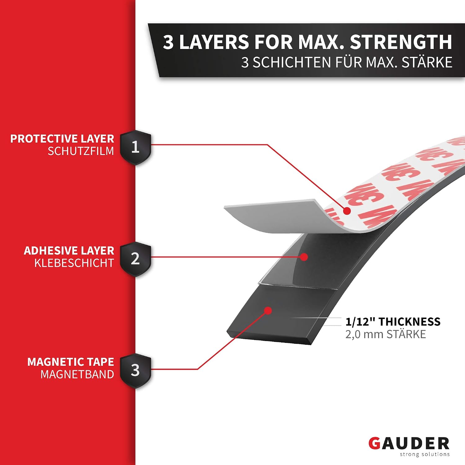 GAUDER Magnetic Tape with 3M Adhesive, Strong Self-Adhesive Magnet Strip - Image 4