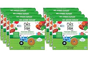 Once Upon A Farm Organic Toddler Soft Baked Bar, Apple, Sweet Potato and Spinach, Tractor Wheels Shaped, Non GMO, Kosher, 3.35 Ounces (Pack of 8)
