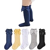 EPEIUS Baby Girls Knee High Socks Cotton Uniform Socks Tube Ruffled Stockings Newborn Infant Toddler (Pack of 3/5)