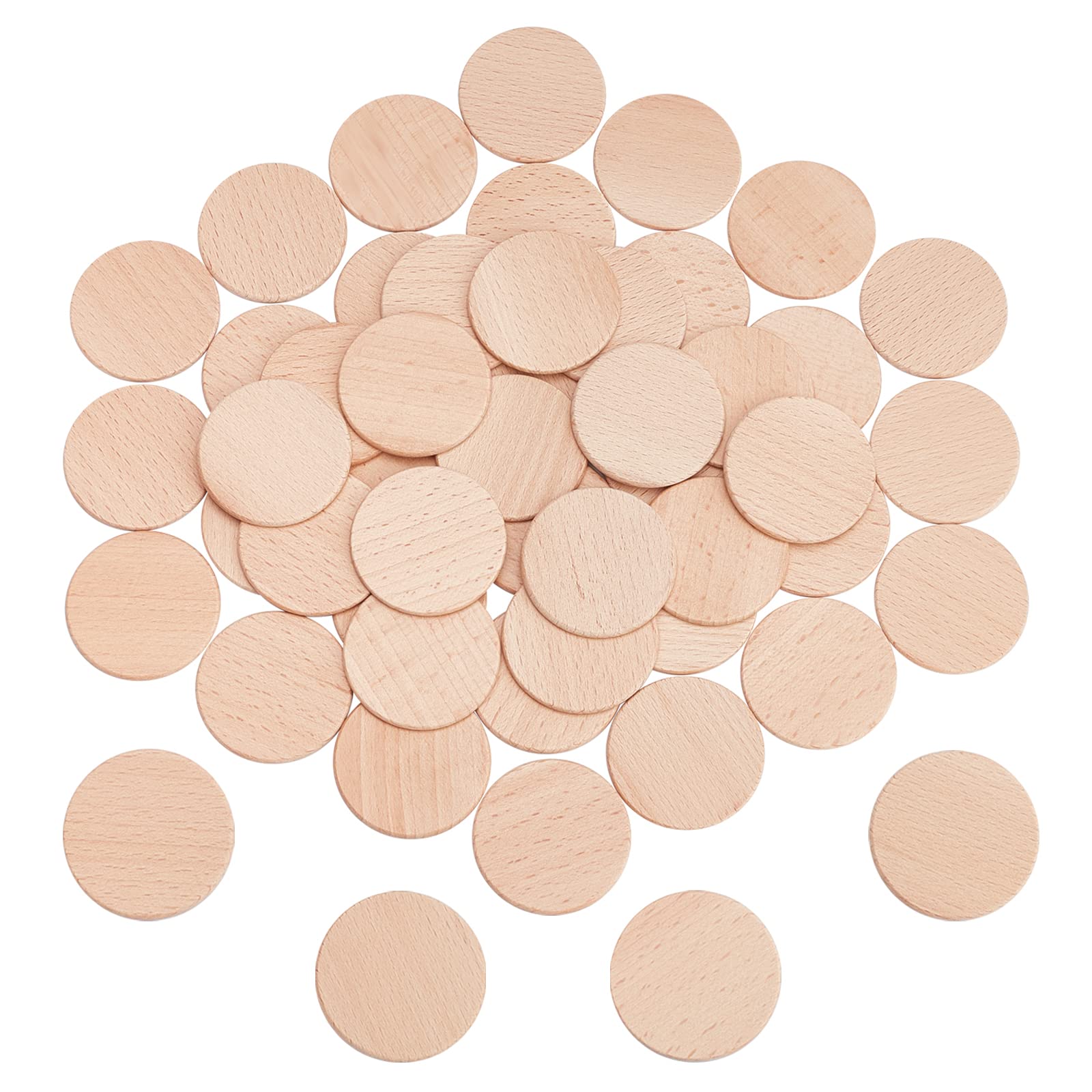 NBEADS 50 Pcs Beech Wooden Round Pieces, 5cm Unfinished Wood Circles Round Slices Wooden Cutouts Ornaments for DIY Crafts Painting Wedding and Home Decoration, 3.2mm Thick — image 1