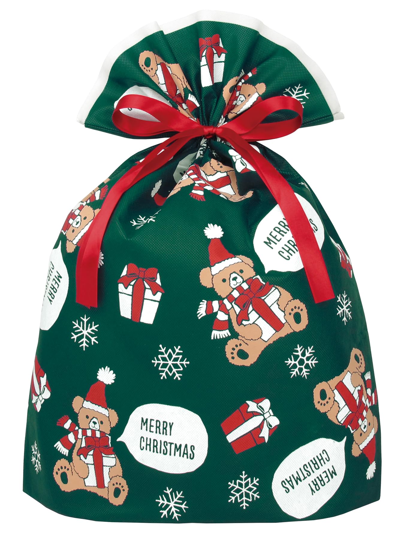 インディゴ クリスマス ラッピング袋 グリーティングバッグLL ギフトベア ダークグリーン XG076商品画像