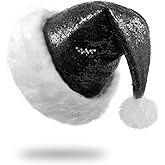 Tokforty Santa Hats, Santa Hat for Adults, Unisex Sequin Christmas Hats for New Year Festive Party Christmas Supplies